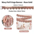 Rose gold wavy tinsel foil fringe garland for party backdrop decoration, 300cm x 30cm - Rose Gold