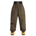 Pantalones profesionales de esquí cargo verde oliva holgados con cintura alta elástica - XS / Bottoms / Verde oliva
