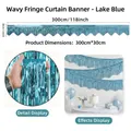 Lake blue wave fringe banner, 300cm metallic tinsel curtain for birthday party decor - Lake Blue