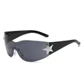 Lunettes de soleil Y2K sans monture stylées avec étoile argentée et verres teintés gris - Monture Noire Verres Gris