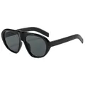 Fashionable oversized retro aviator sunglasses with thick black frame and grey lenses - Black Frame Black Grey Lens