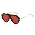 Modieuze oversized pilotenzonnebril met zwart montuur en opvallende rode glazen - Zwart Frame Rode Lens