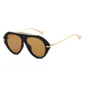 Fashionable oversized aviator sunglasses featuring a black frame and amber lenses - Black Frame Brown Lens