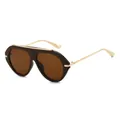 Vintage oversized aviator sunglasses with brown frame and gold top bar detail - Tea Frame Tea Lens