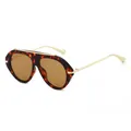 Oversized aviator sunglasses featuring tortoiseshell frames and gold metal temples - Tortoise Frame Light Tea Lens