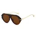 Fashionable oversized tortoiseshell aviator sunglasses with gold metal temples for women - Leopard Frame Dark Tea Lens