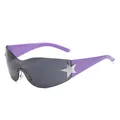 Lunettes de soleil Y2K sans monture violettes avec décor d'étoile argentée pour style - Branches Violettes Verres Gris
