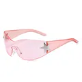 Lunettes de soleil Y2K sans monture avec verres roses et détail étoile argentée - Branches Roses Verres Roses