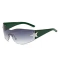 Lunettes de soleil Y2K sans monture avec branches vertes et étoile - Branches Vertes Verres Doubles Gris