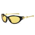 Occhiali da sole alla moda con lenti gialle e aste geometriche dorate stile hip-hop - Montatura nera lente gialle