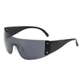 Lunettes de soleil sans monture style Y2K avec verres foncés et détails d'étoiles - Monture Noire Verres Gris