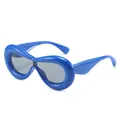 Avant-garde chunky blue oversized sunglasses with candy color finish for fashion wear - Blue Frame Grey Lens