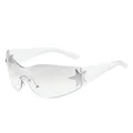 Lunettes de soleil enveloppantes Y2K sans monture mode avec détail étoile argentée - Branches Transparentes Verres Gris Revêtus