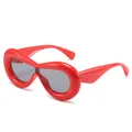 Avant-garde chunky red sunglasses with oversized candy color frame for fashion runway look - Red Frame Grey Lens