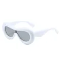 Futuristic white chunky frame sunglasses with stylish silver mirrored lenses for runway fashion - White Frame Gray Lens