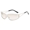 Y2K futuristic metallic cutout sunglasses with silver frame and light tinted lenses - Silver Frame White Gradient Lens (Black Temple)
