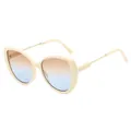 Stylish beige oversized cat-eye sunglasses with blue and brown gradient lenses for women - Beige Frame Tea Blue Lens