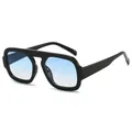 Retro oversized aviator sunglasses with black thick frame and blue gradient lenses - Black Frame Blue Lens