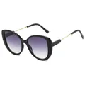 Chic black oversized sunglasses featuring gold metal temples and purple gradient lenses. - Black Frame Gradient Gray Lens