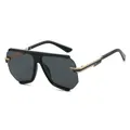 Oversized retro schild zonnebril met gouden geometrische pootjes in klassiek zwart - Zwart Frame Zwart Grijze Glazen