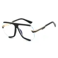 Retro oversized half-rand zonnebril met blauwe glazen en gouden kleuraccenten - Zwart Frame