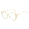 Trendy oversized cat-eye glasses frame in cream beige with elegant slim gold temples. - Beige Frame