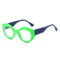 Trendige, übergroße grüne Polygon-Sonnenbrille mit dunkelblauen Bügeln und UV-Schutz - Grüner Rahmen Klare Gläser