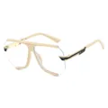 Beige semi-randloze retro zonnebril met decoratieve goud-zwarte pootjes - Beige Frame