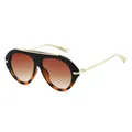 Fashionable oversized aviator sunglasses with gold temples and gradient brown lenses - Black Leopard Frame / Gradient Brown Lenses