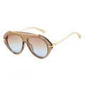 Fashionable aviator shield sunglasses with caramel frame and gradient blue lenses - Tea Frame Tea Blue Lens
