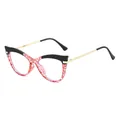 Lunettes de soleil chat stylées avec monture à motifs rouge et noir et branches dorées. - Monture à Grille Rouge