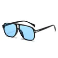 Lunettes de soleil pilote vintage à double pont avec monture noire et verres bleu clair chic - Monture Noire Verre Bleu