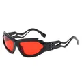 Futuristic punk hollow out sunglasses with bold red lenses and sleek black frame - Black Frame Red Lens