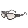 Futuristic punk style sunglasses with hollow irregular frame for fashion sun protection - Gunmetal Frame Gradient White Lens