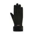 Detail of black thermal gloves for women with faux fur cuff and touch screen design - Small Gold Label Style / Black