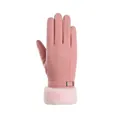 Elegant pink winter gloves for women with cozy faux fur cuff and adjustable buckle strap - Small Card Style / Pink