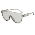 Modern oversized shield sunglasses with a stylish semi-rimless metal frame design. - Grey Frame Grey Lens
