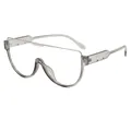 Modern oversized shield sunglasses with transparent grey frame and metal top bar - Grey Frame