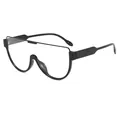 Modern oversized flat top sunglasses with black metal frame and clear lenses for fashion - Black Frame