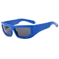 Retro blue chunky frame sunglasses for sports and outdoor wear with dark lenses - Blue Frame Grey Lens