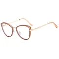 Fashionable retro cat-eye anti-blue light glasses with brown frame and gold metal temples - Tea Frame (8037 95972)