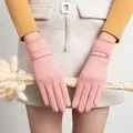 Detailed view of women's pink fleece-lined winter gloves with touchscreen function - Dusty Pink