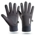 Grey winter thermal outdoor gloves with touchscreen fingertips and anti-slip grip design - Dark Gray