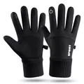 Black winter thermal touchscreen gloves with fleece lining and ribbed cuffs for men - Black