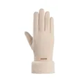 Warm beige German velvet gloves for women with faux fur cuff and touch screen support - Small Gold Label Style / Off White