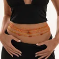 Close-up of colorful beaded elastic body chain with irregular red stones on waist - Orange (7527)