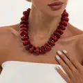 Chunky deep red marbled resin bead necklace with gold accents for a bold statement - Burgundy