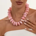 Pink candy-colored marble resin beaded necklace with gold CCB spacer beads design - Light Pink