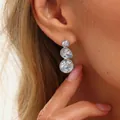 Nahaufnahme von stilvollen Edelstahl-Ohrhängern mit Zirkonia in Tropfen- und Rundform - Silber (4176AG)