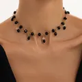 Chic black faceted crystal beaded choker necklace featuring elegant waterdrop pendants - Gold + Black (8038)